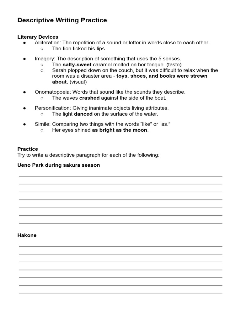 Descriptive Writing Practice | PDF