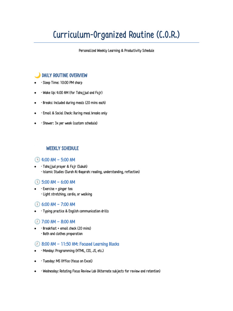 COR Weekly Schedule | PDF