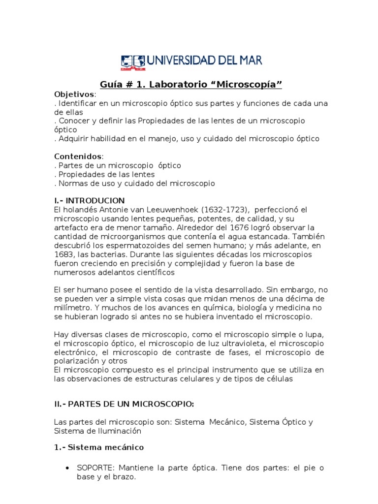 LAB - 1 - Guía #1 MICROS | PDF | Microscopio | Ligero