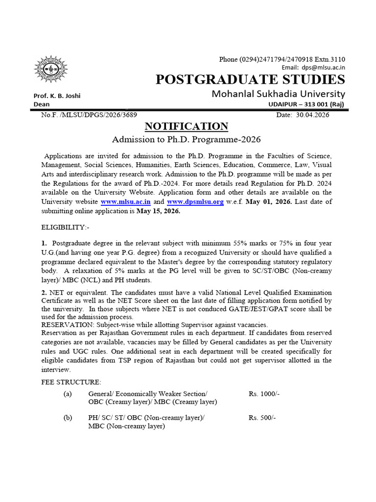 RET2026 PHD Notification 30042026 | PDF | Doctor Of Philosophy ...