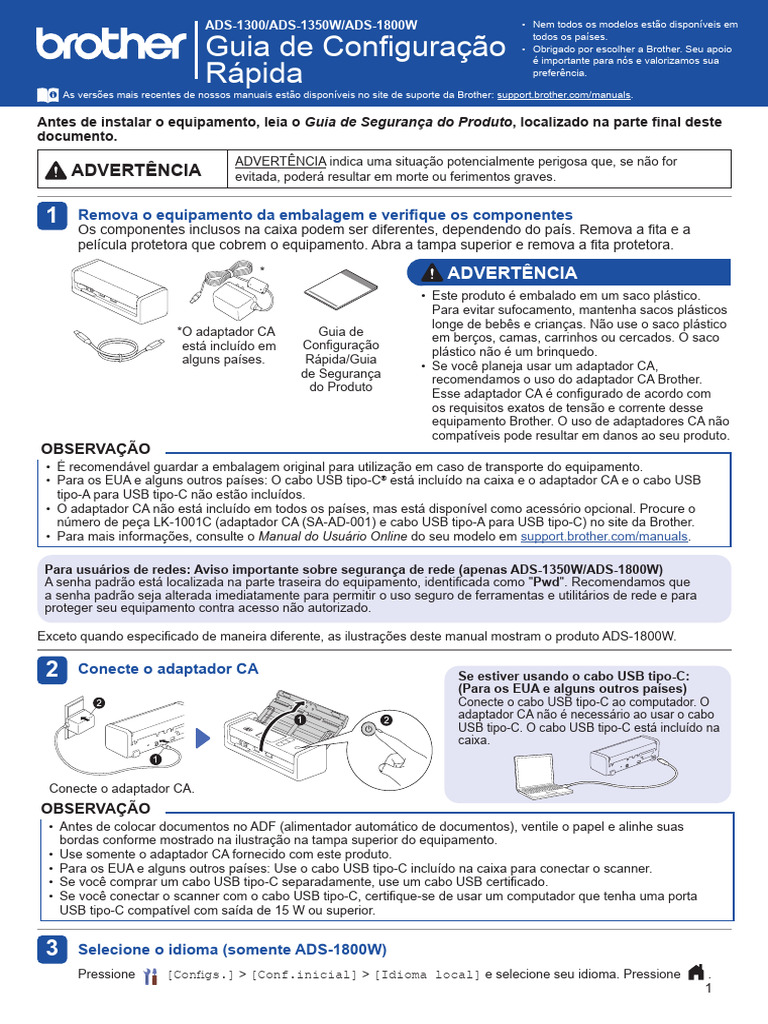 Manual Brother ADS 1300 | PDF | USB | Rede de computadores
