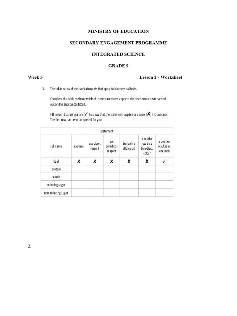Grade 9 Integrated Science Week 5 Lesson 2 Worksheets 1 and ...
