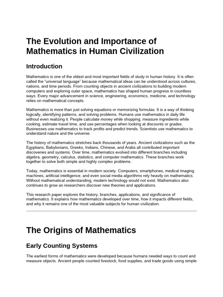 The Evolution and Importance of Mathematics in Human Civilization | PDF ...