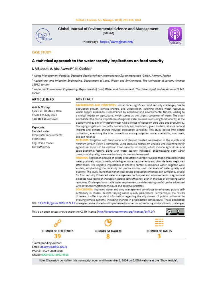 A Statistical Approach to the Water Scarcity Implications on Food ...