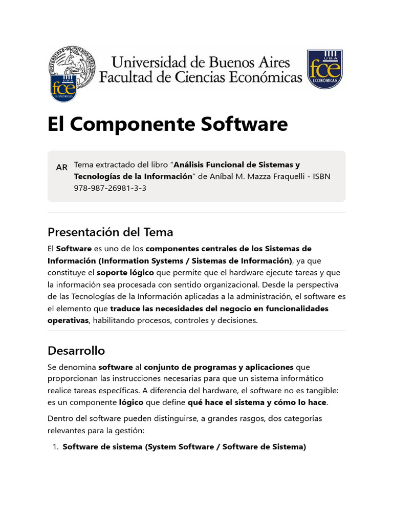 El Componente Software | PDF | Software | Sistema operativo