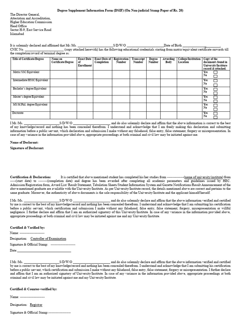 Degree Supplement Information (DSIF) | PDF | Vocational Education ...