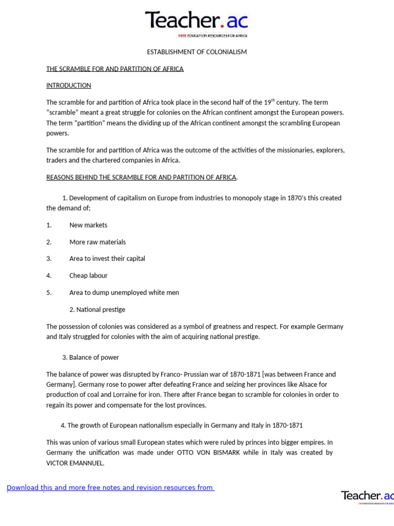 History Notes Form 3 Teacher.ac TZ | PDF | East Africa