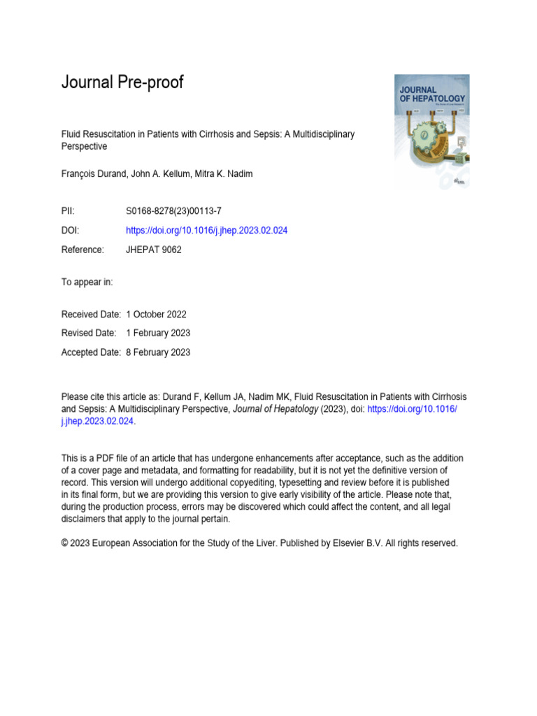 Fluid Resuscitation in Patients with Cirrhosis and Sepsis | PDF ...