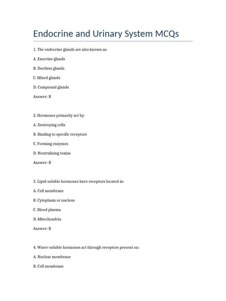 Endocrine Urinary MCQs | PDF | Endocrine System | Kidney