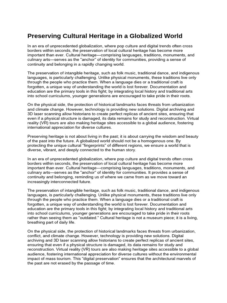 Preserving Cultural Heritage in a Globalized World (1) | PDF | Cultural ...