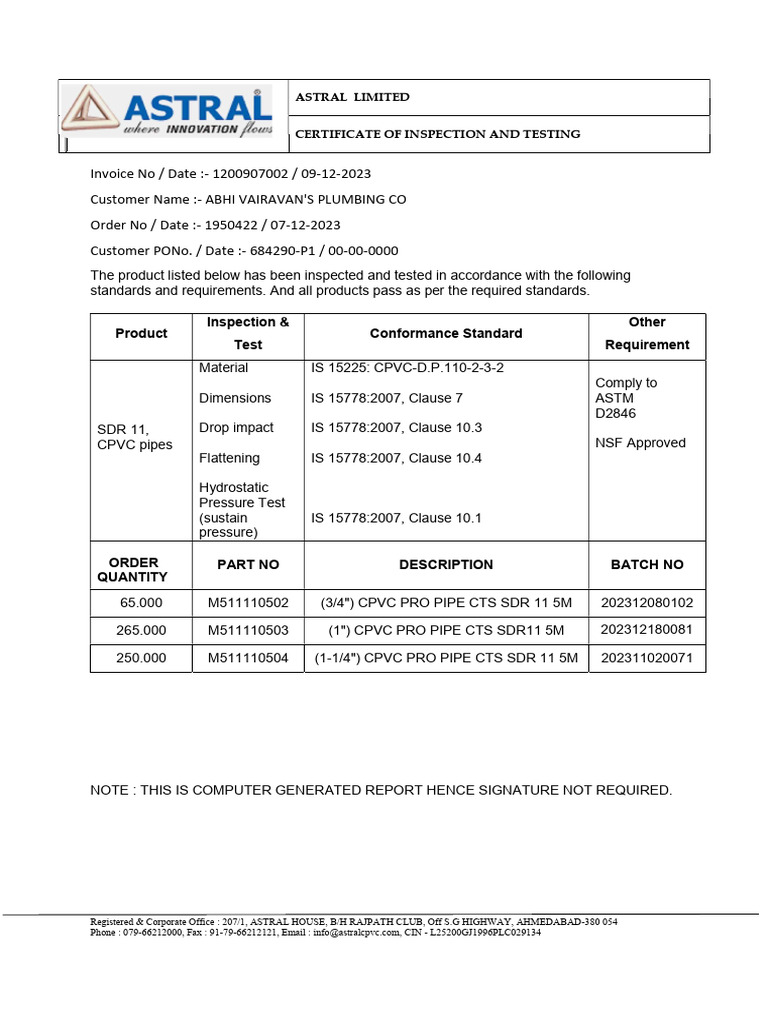 CPVC SDR 11, 1_ | PDF