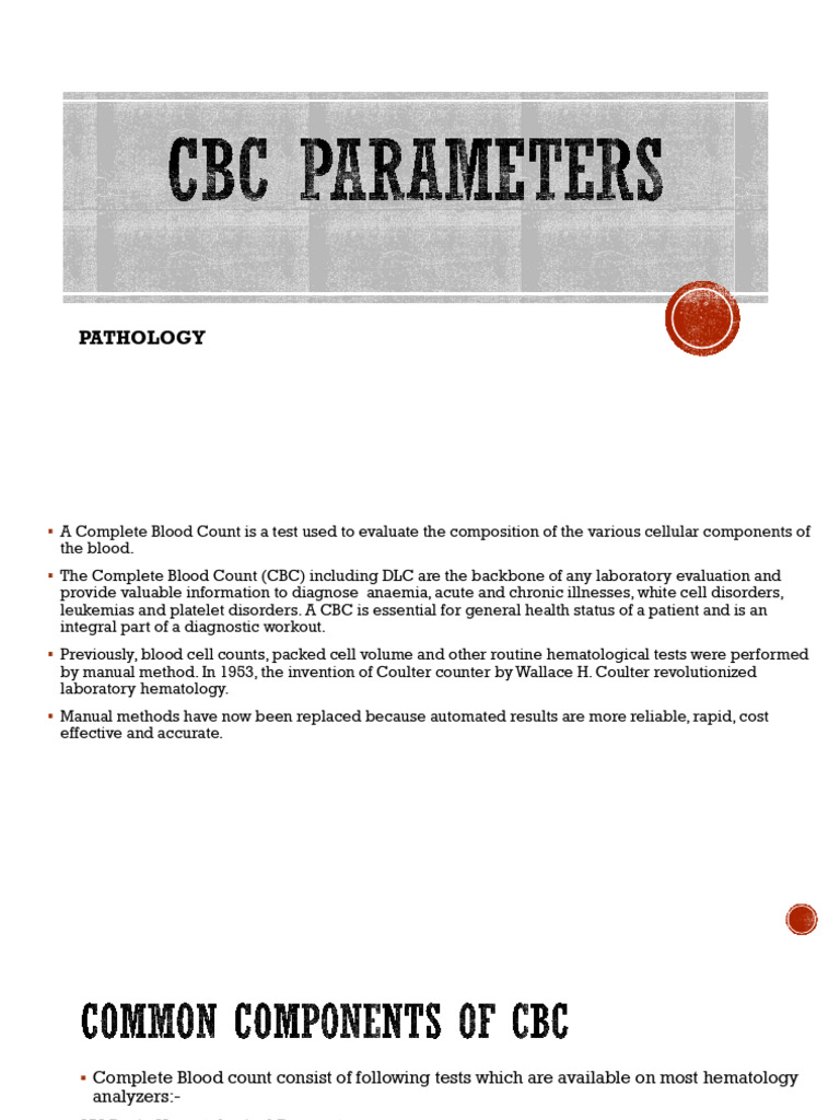 CBC Parameters | PDF | Anemia | Red Blood Cell