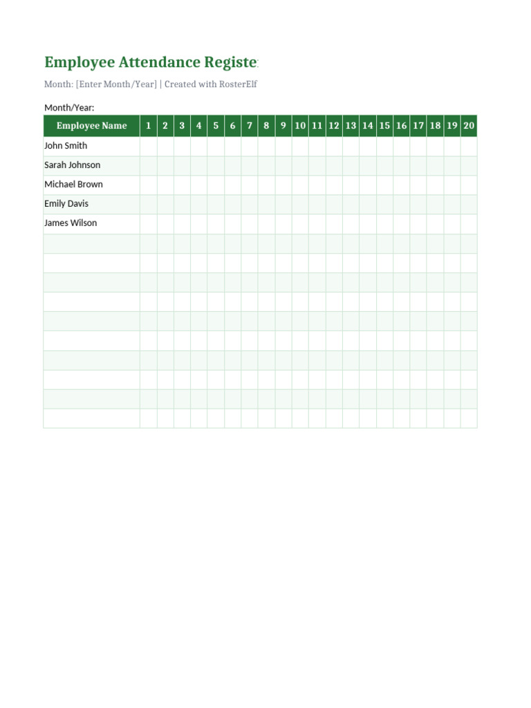Rosterelf Employee Attendance Register | PDF
