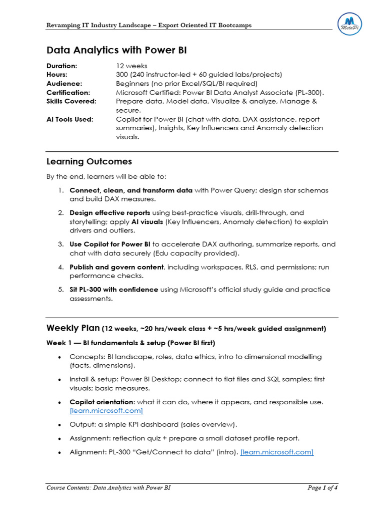 01 - Data Analytics With Power BI Course Contents RITL-PSEB | PDF ...