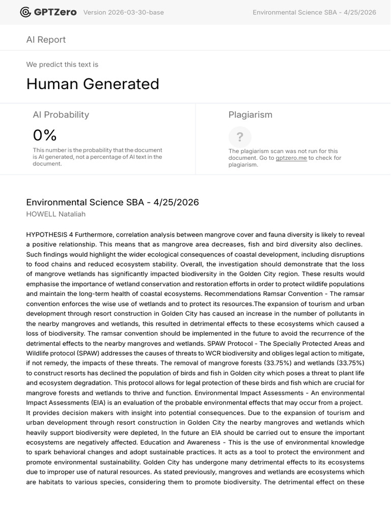 GPTZero AI Scan - Environmental Science SBA (6) | PDF | Wetland ...