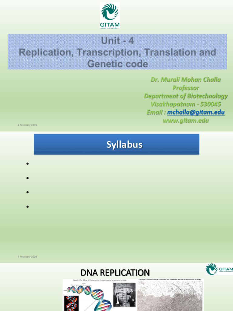 Unit -4 3 Replication Transcription Translation and Genetic Code | PDF ...