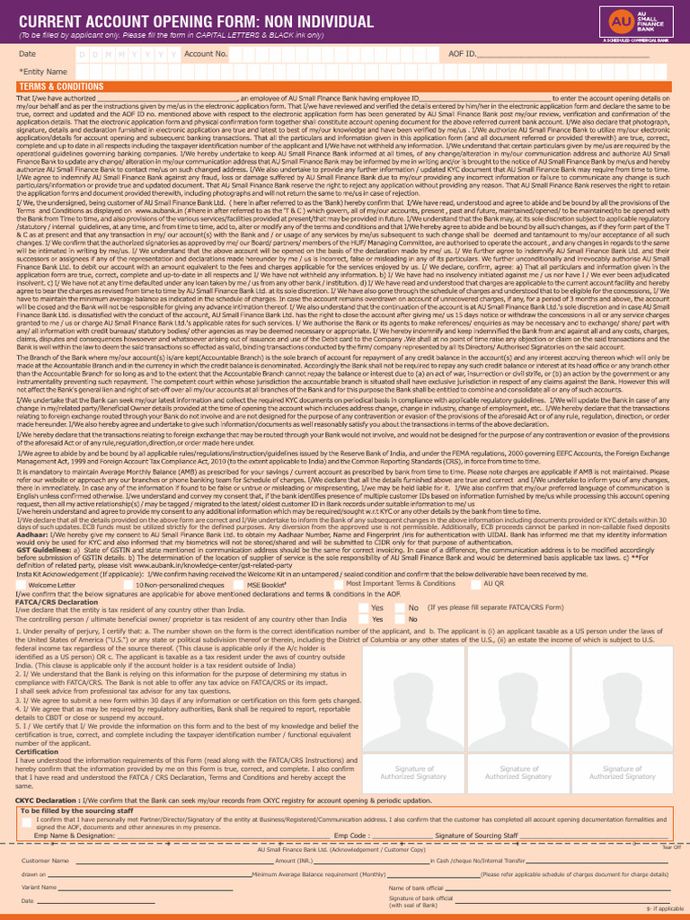 Current Account Opening Form Non Individual English (1) | PDF ...