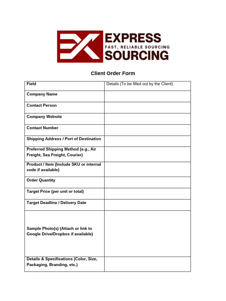 Express Sourcing- Client Form | PDF