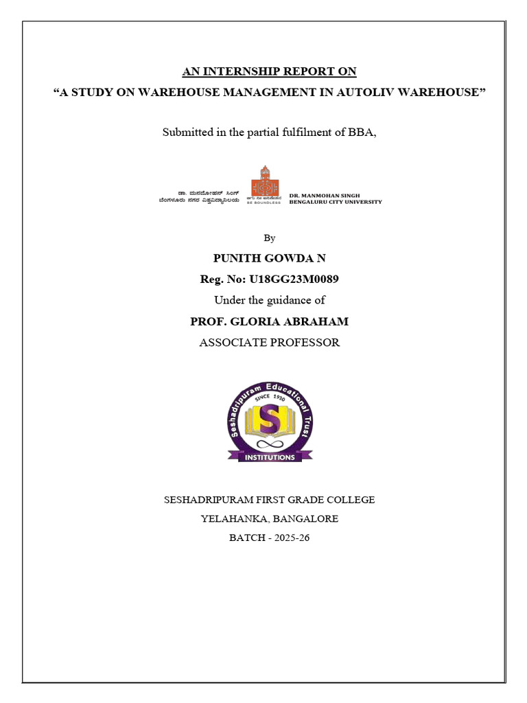 Internship Report ( Punith Gowda) 2 - Copy | PDF | Warehouse | Inventory