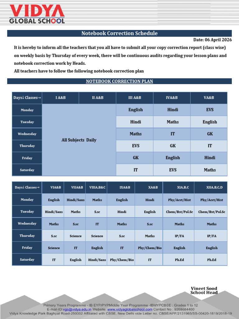 Notebook Correction Schedule 2026-27 | PDF