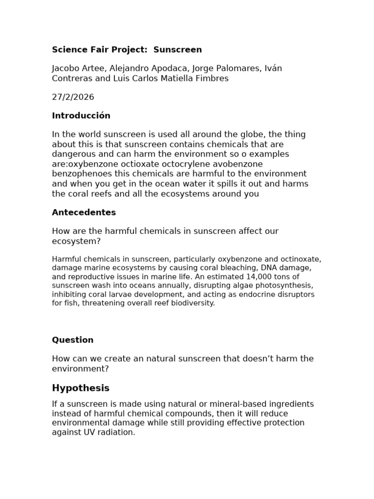 Copia de Proyecto Science Fair | PDF | Sunscreen | Chemical Substances