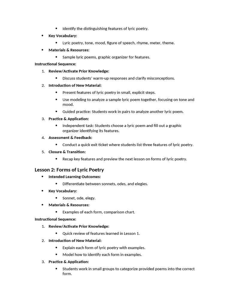 Unit 2 Lesson Plan Part 2 | PDF | Poetry | Narrative