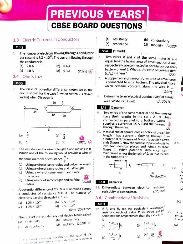 Current Electricity Previous Year Question | PDF