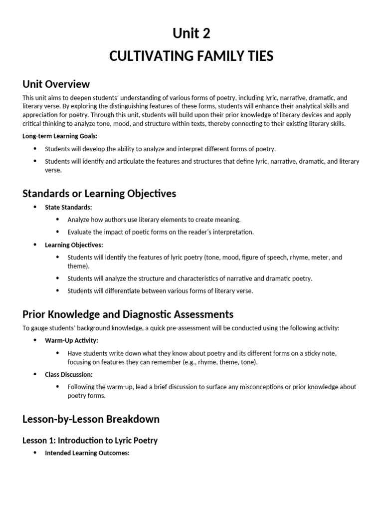 Unit 2 Lesson Plan Part 1 | PDF