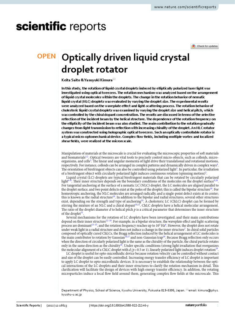 Optically Driven Liquid Crystal Droplet Rotator | PDF | Liquid Crystal ...