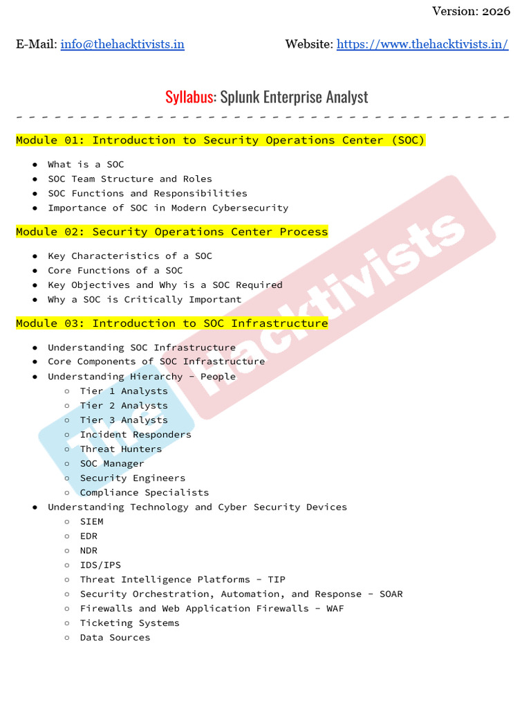 Splunk Security Operations Center Analyst | PDF | Computer Network ...