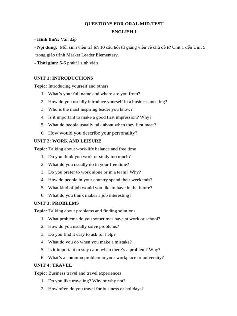 English 1_ Questions for Oral Mid-test | PDF