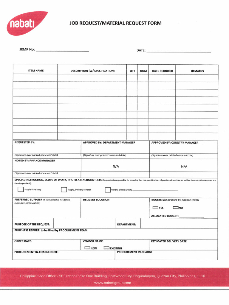 Template_job Request or Material Request Form | PDF