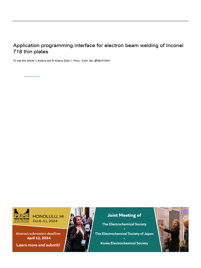 Application Programming Interface for Electron Beam Welding of Inconel ...