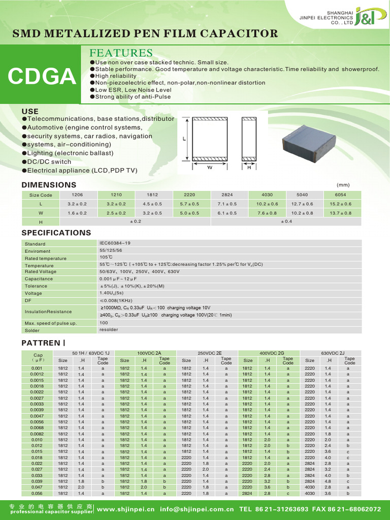 SMD Metallized PEN Film Capacitor CDGA | PDF | Electrical Engineering ...