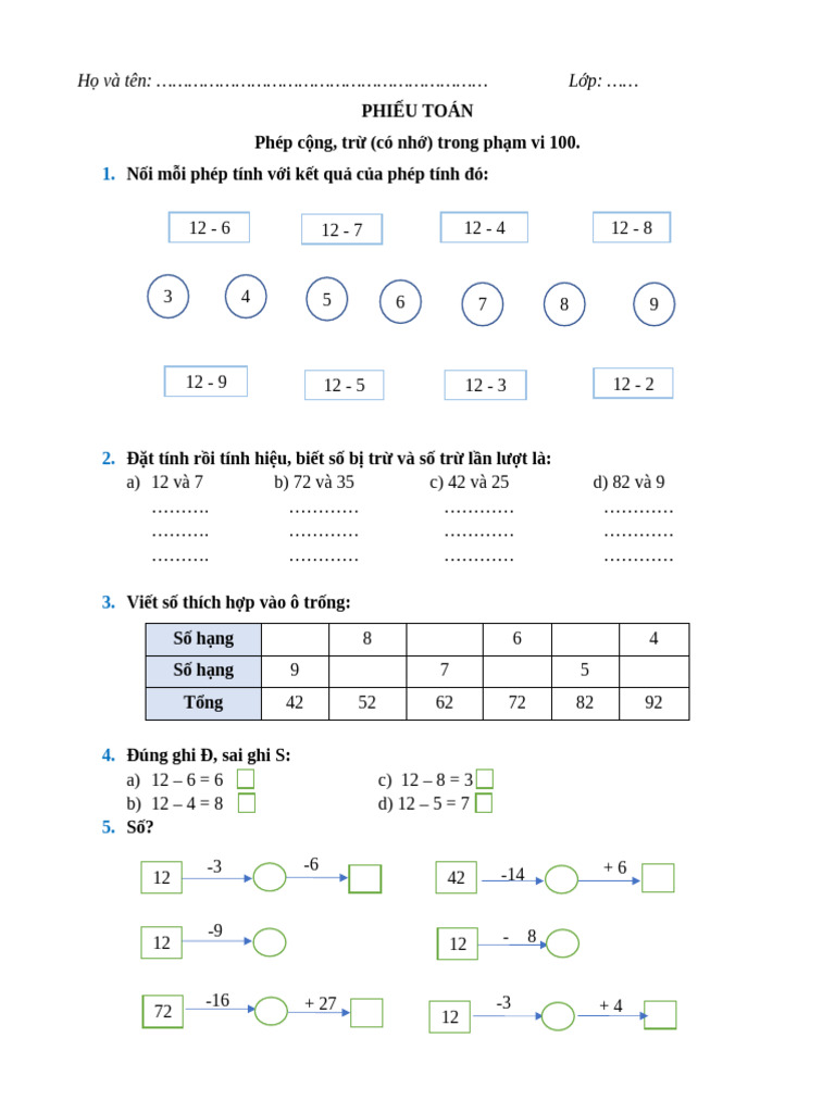 Phieu Bai Tap Tuan 11 Toan Lop 2 | PDF