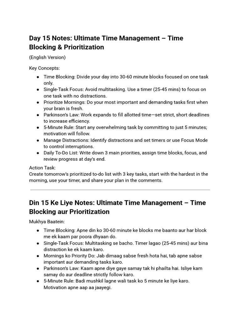 Day 15 Notes_ Ultimate Time Management – Time Blocking & Prioritization ...