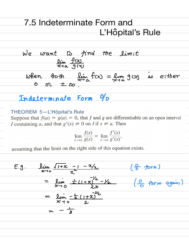 Section 7.5 Indetermined Form and L’Hopital Rule | PDF