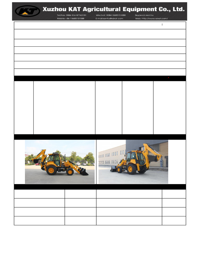 Backhoe Loader WZ30-25 Quotation Sheet -EXW | PDF | Loader (Equipment ...