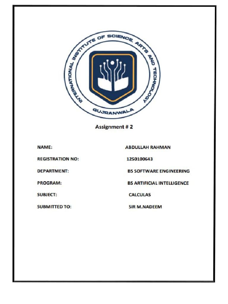 Abdullah Rahman 1250100643 Calculas Ass_2 | PDF