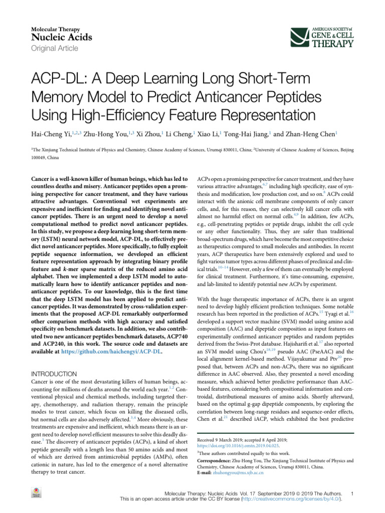 ACP-DL a Deep Learning Long Short-Term Memory Model to Predict ...
