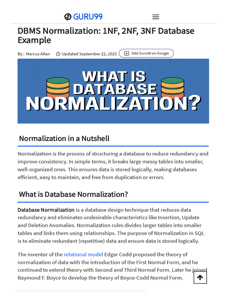 DBMS Normalization_ 1NF, 2NF, 3NF Database Example | PDF | Databases ...