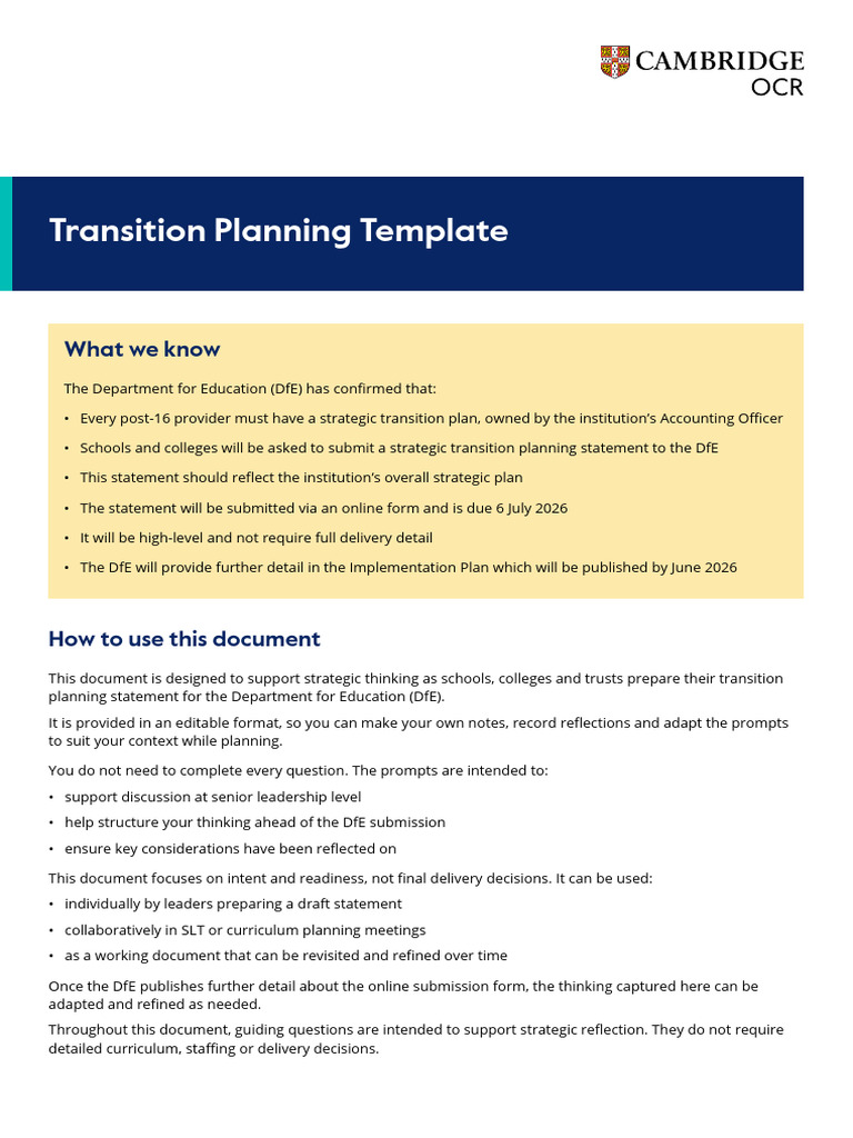 DfE Transition Planning - Template-O | PDF | Vocational Education ...