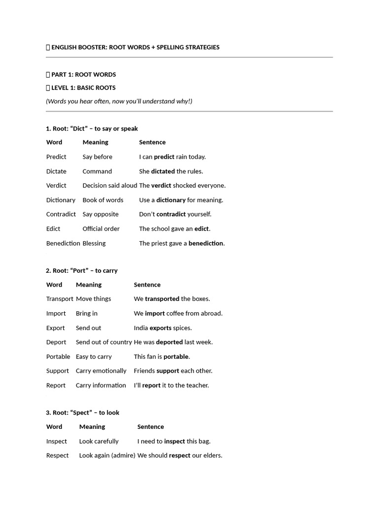 Lecture 4 Root Words_spellings (1) | PDF | Punctuation | Comma