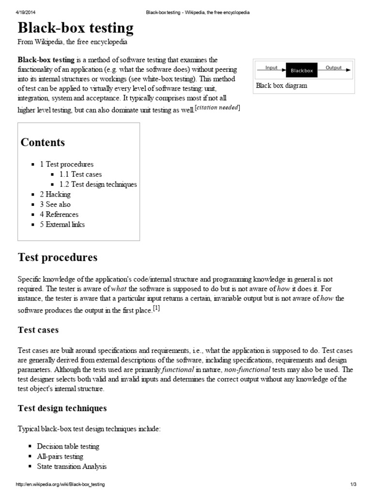 Black-box Testing - Wikipedia, The Free Encyclopedia | PDF | Software ...