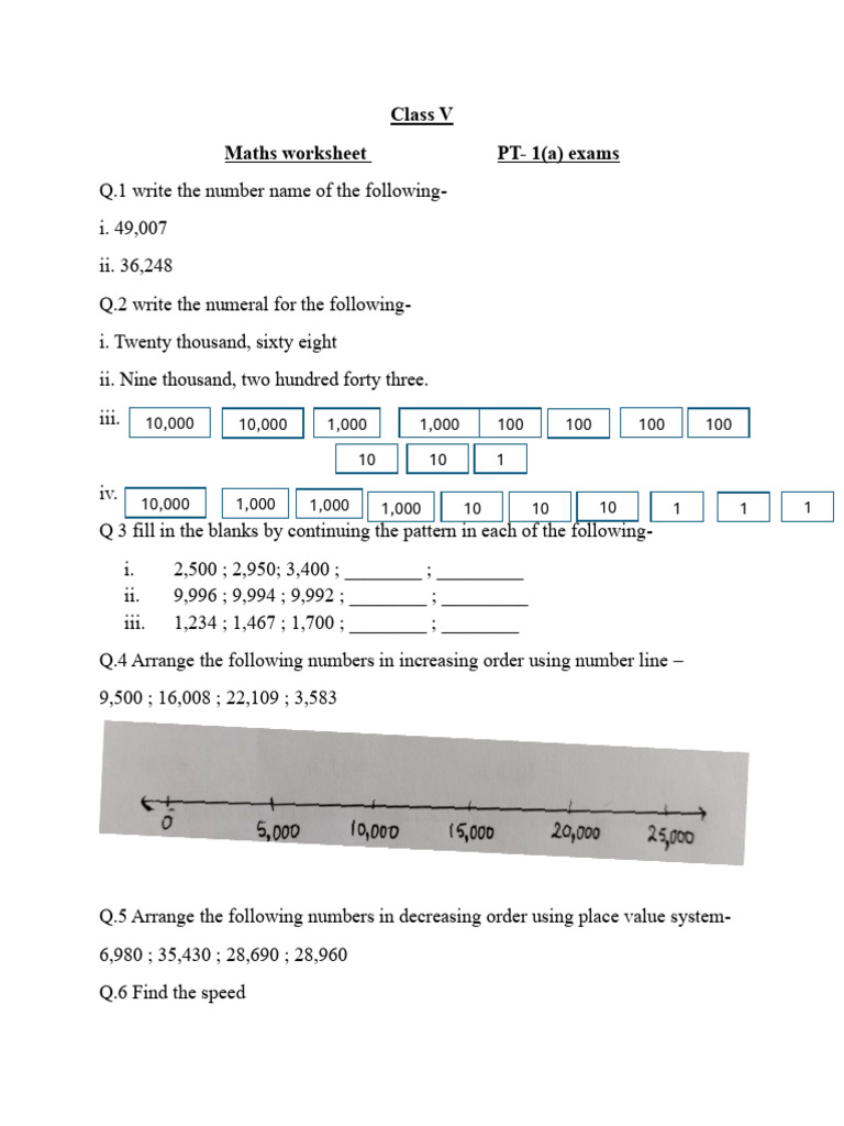Class v Maths PT-1(a) Worksheet 2026-27 | PDF | Mathematics | Arithmetic