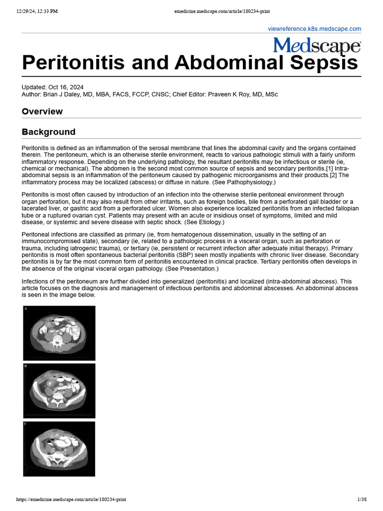 Peritonitis and Abdominal Sepsis | PDF | Peritoneum | Medical Specialties