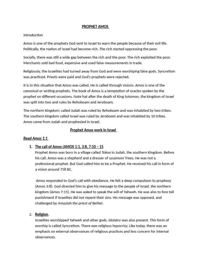 Prophet Amos Grade 10 Notes | PDF | Idolatry | Kingdom Of Judah