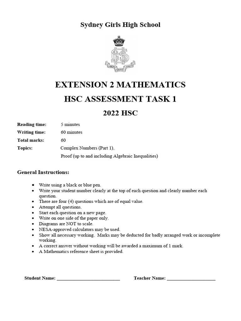 2022 Extension 2 Task 1 | PDF | Mathematics | Numbers