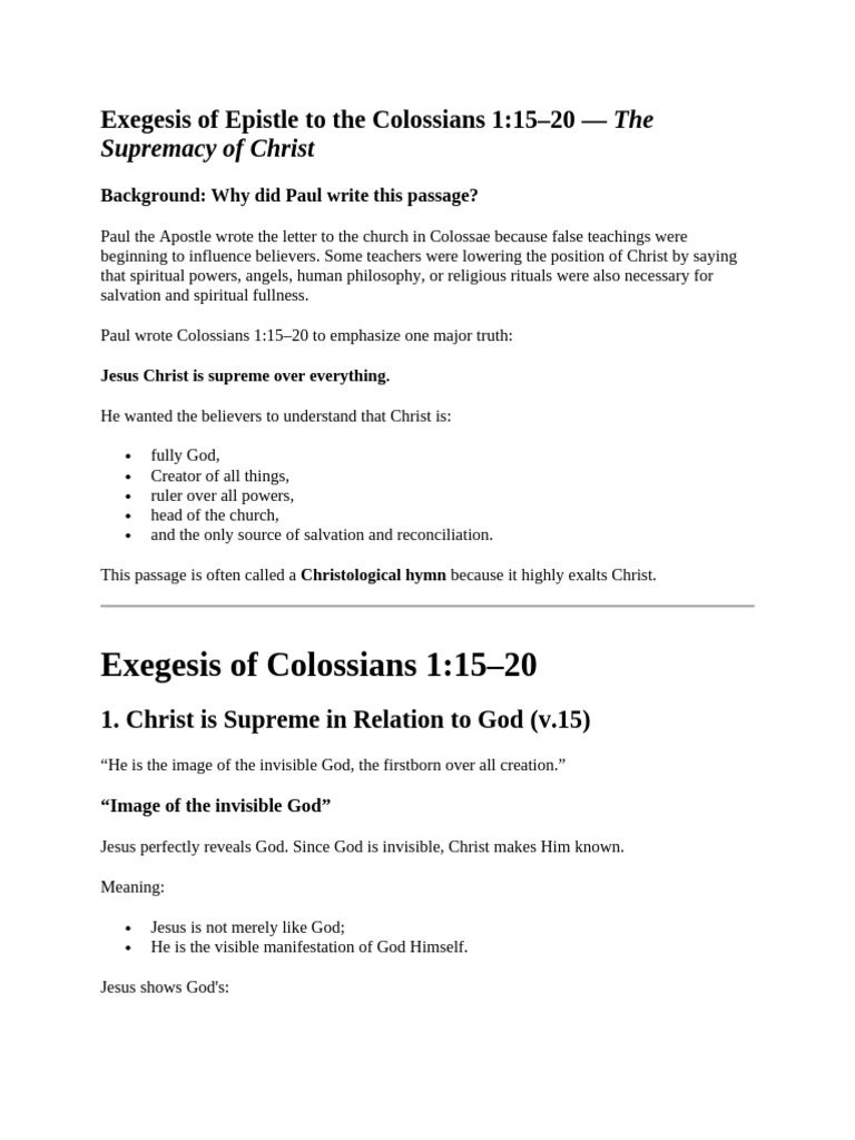 Epistle to the Colossians 1 | PDF | Epistle To The Colossians | Jesus