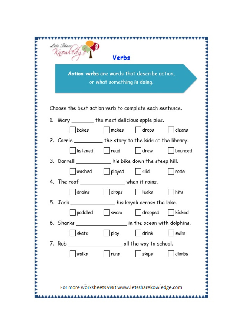 Grade 3 Worksheets Verbs Page 5 | PDF